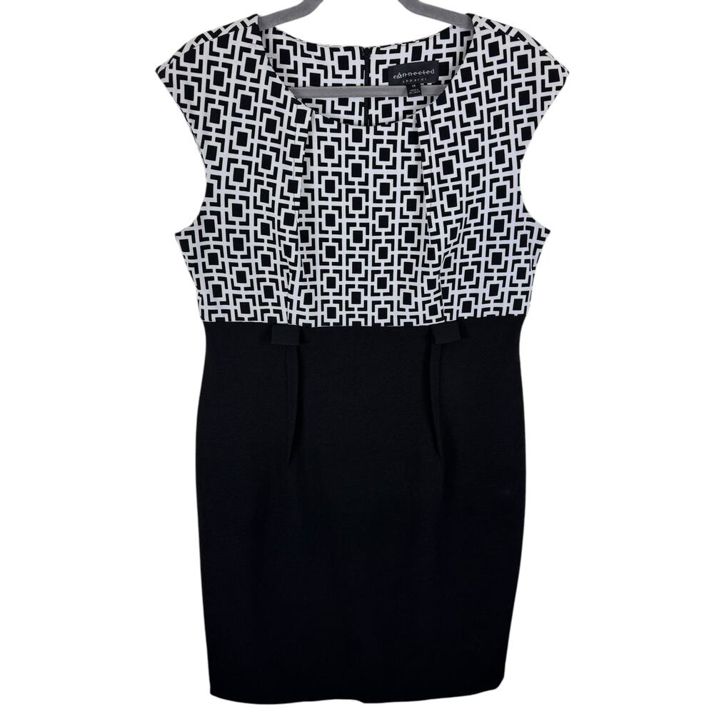 Connected Apparel Black White Geometric Sleeveless Knee Length Sheath Dress 14